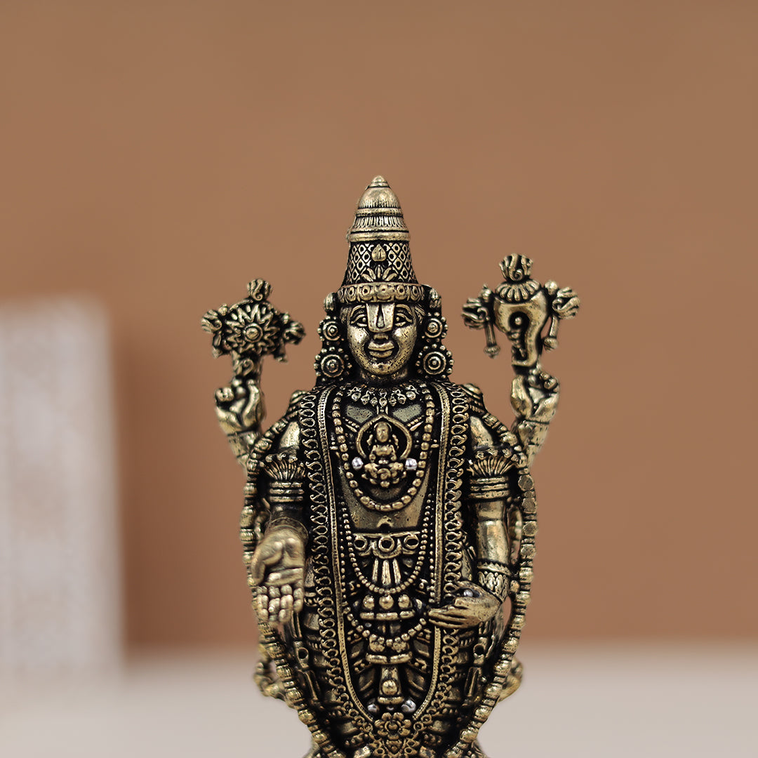 Antique Finish Pure Brass Tirupati Balaji Ido with Garuda Base – 5 & 3 Inches