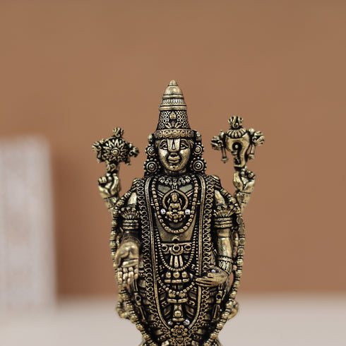 Antique Finish Pure Brass Tirupati Balaji Ido with Garuda Base – 5 & 3 Inches