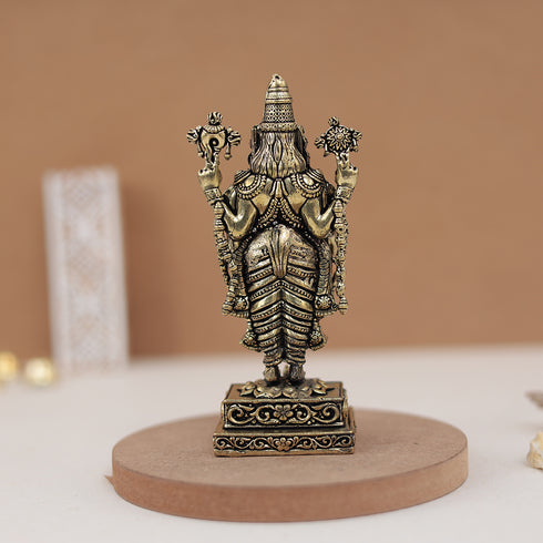 Antique Finish Pure Brass Tirupati Balaji Ido with Garuda Base – 5 & 3 Inches