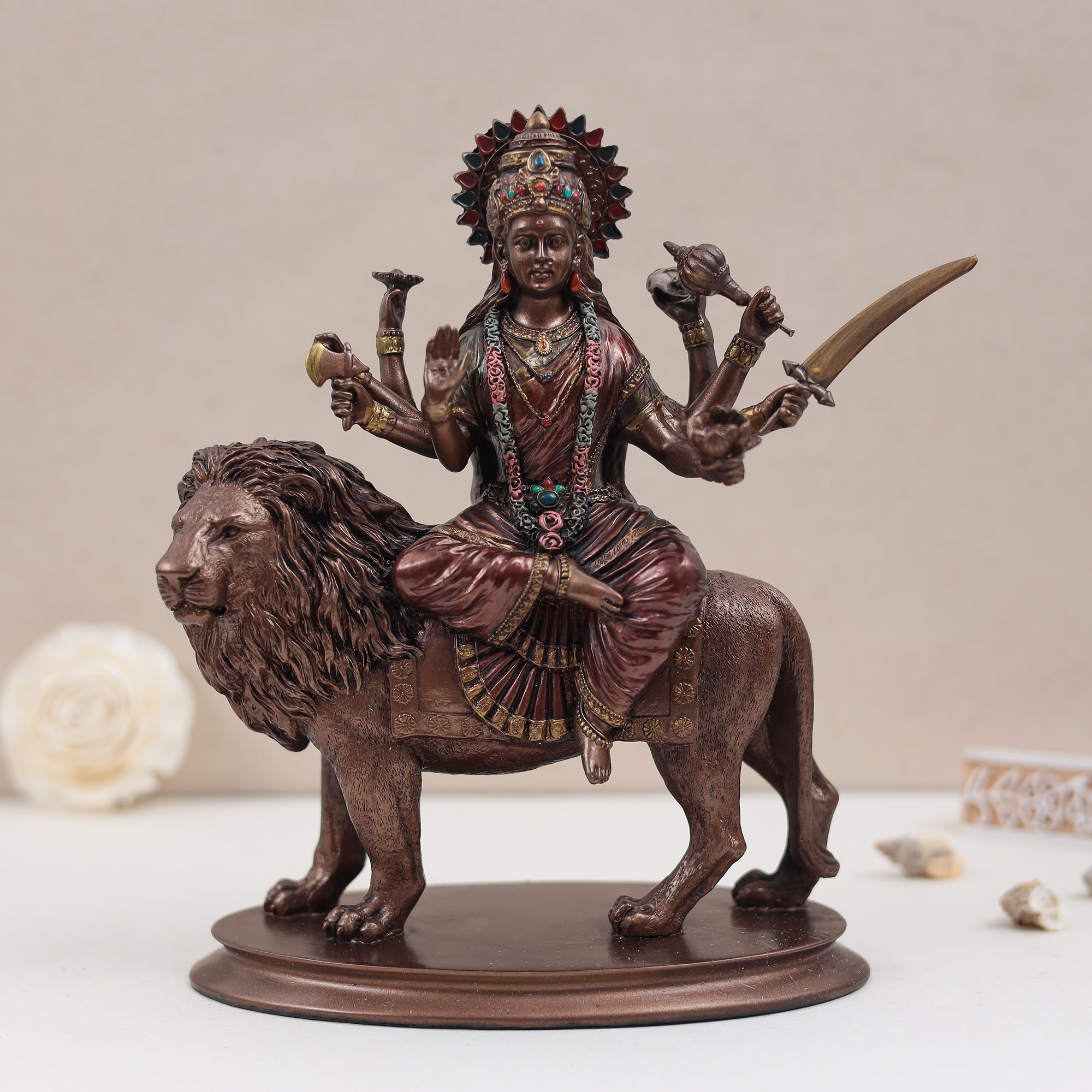 Maa Durga Idol In Copper Finish ( Marble Dust )