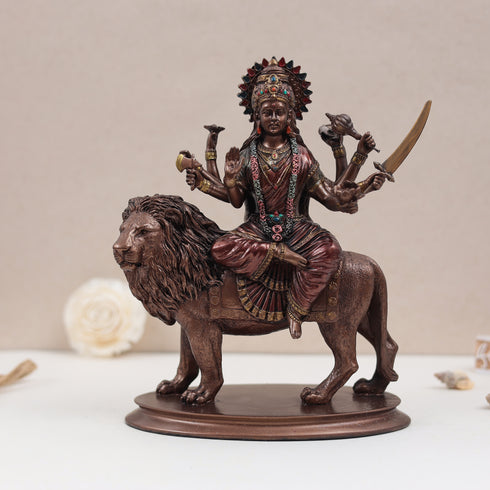 Maa Durga Idol In Copper Finish ( Marble Dust )