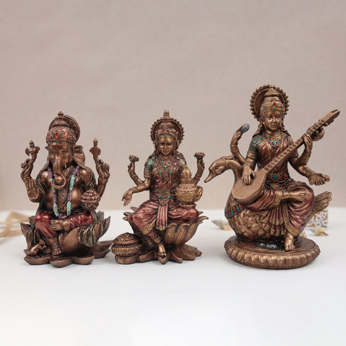 Goddess Shubh Lakshmi and Ganesh Pair in 7 Inches in Copper Finish lo