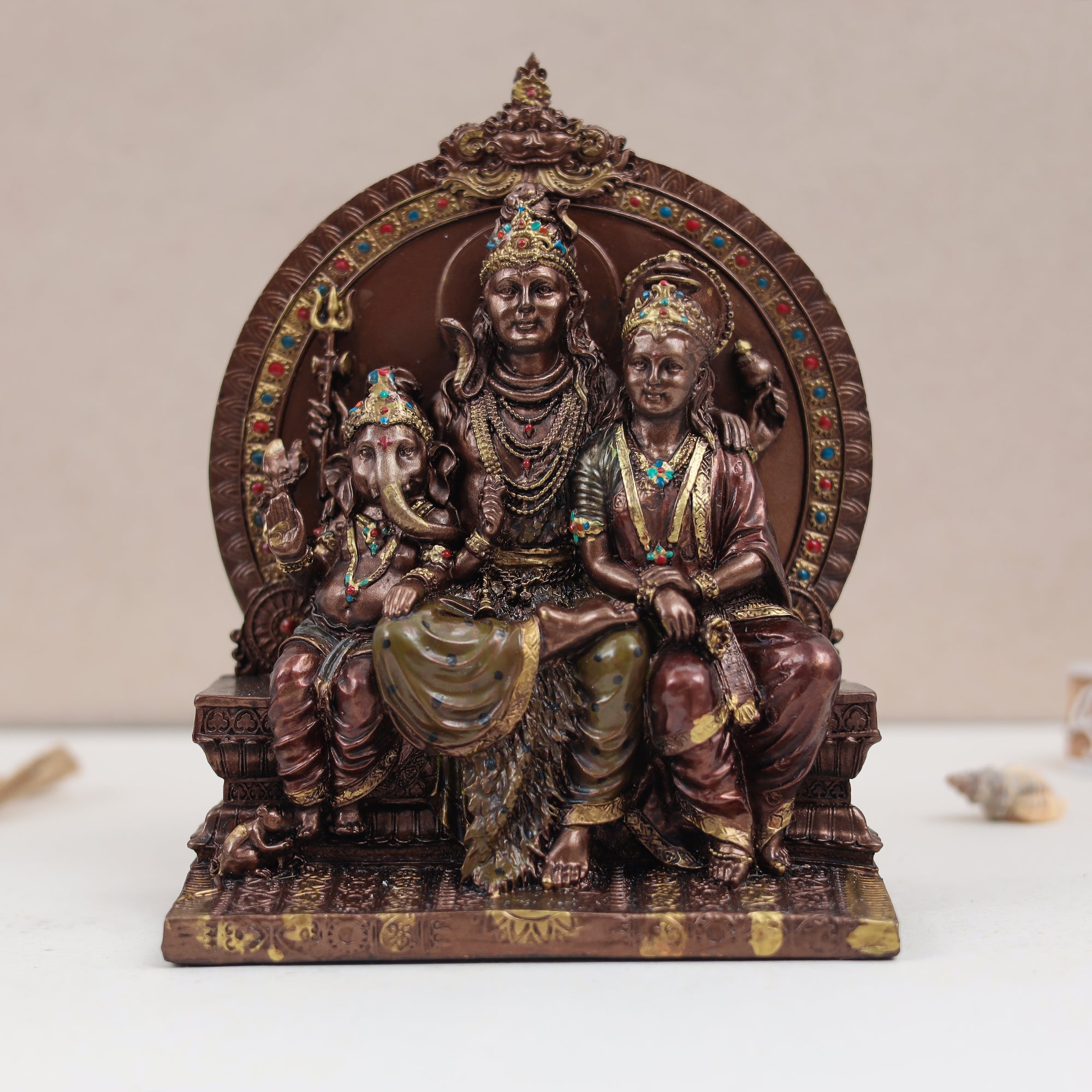 Beautiful Shiva Family/Parivar In Copper Finish | 8 Inches