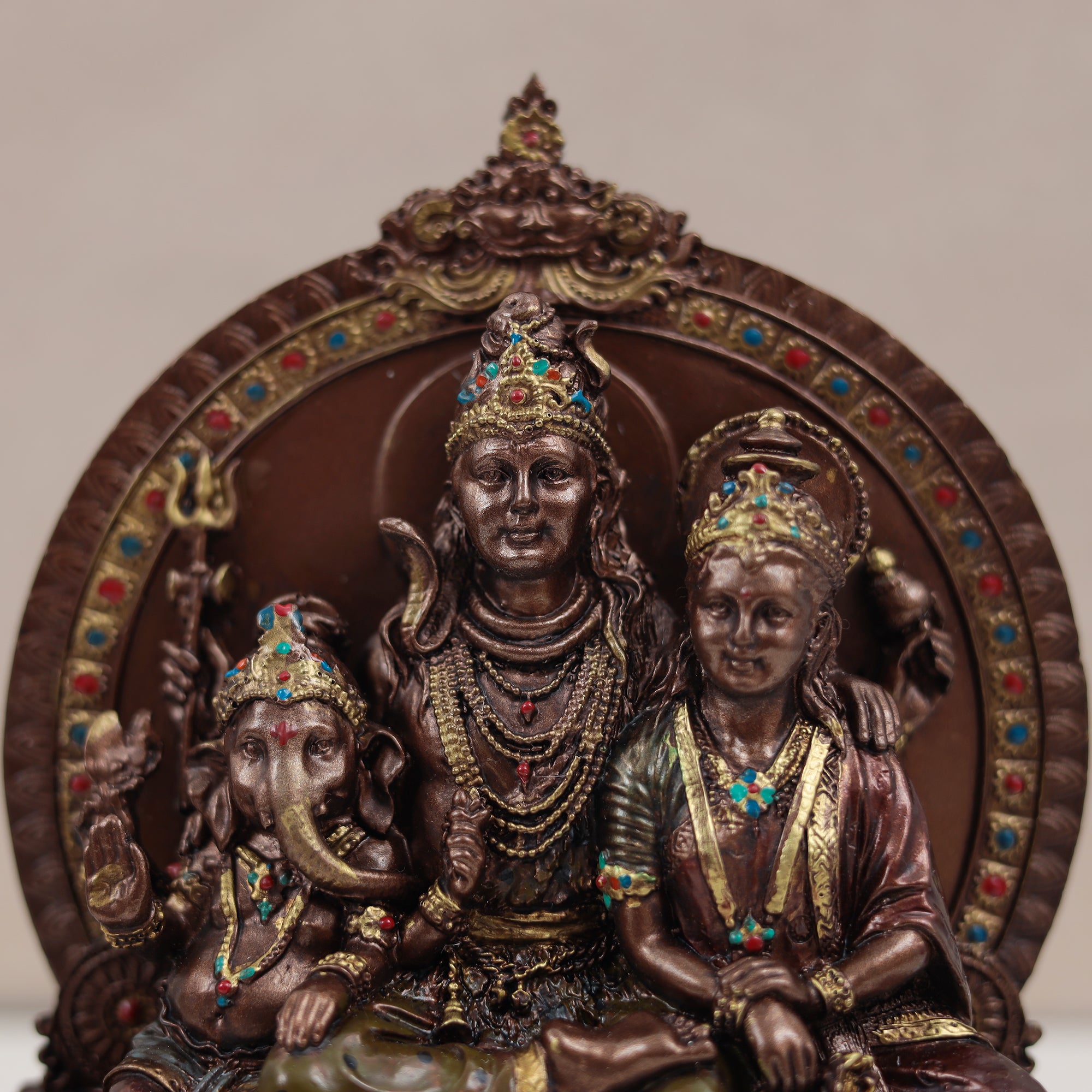 Beautiful Shiva Family/Parivar In Copper Finish | 8 Inches