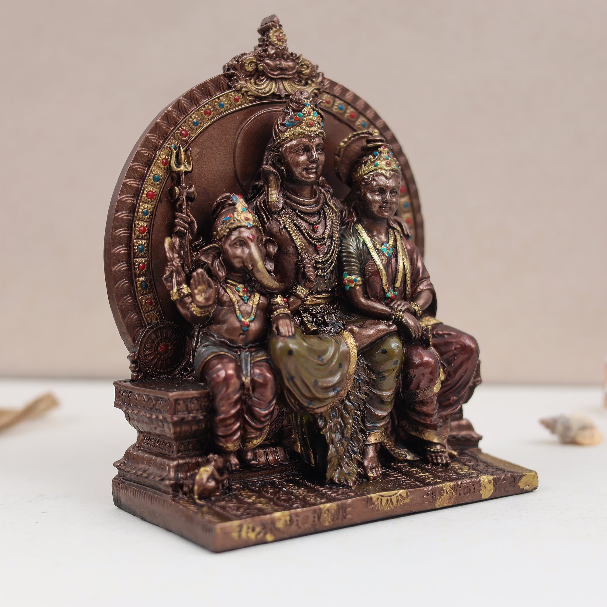 Beautiful Shiva Family/Parivar In Copper Finish | 8 Inches