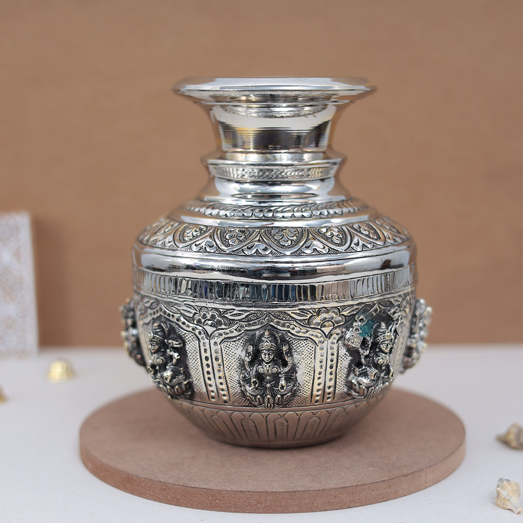 Pure Brass Ashta Lakshmi Kalash (Sacred Vessel) In 8 Inches