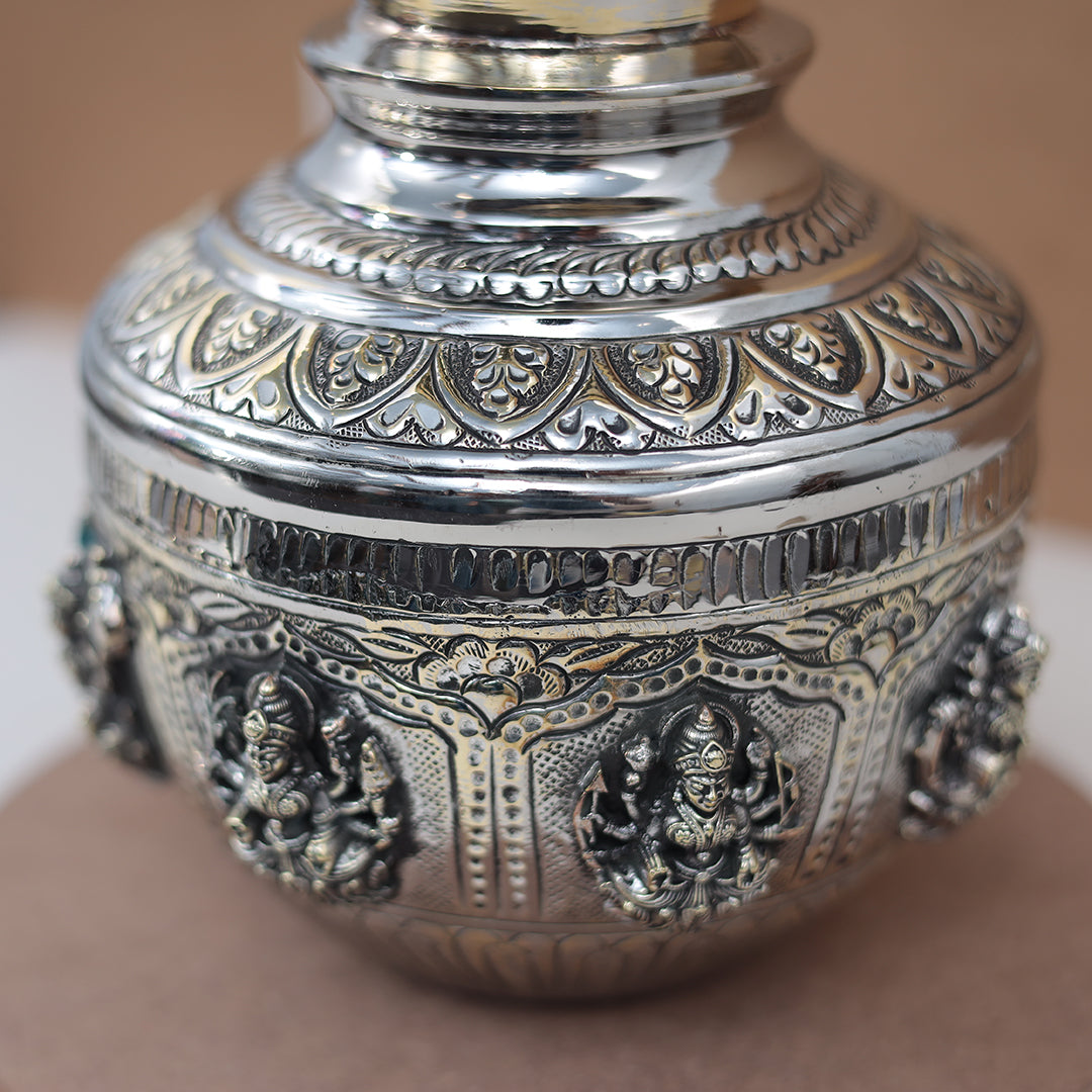 Pure Brass Ashta Lakshmi Kalash (Sacred Vessel) In 8 Inches