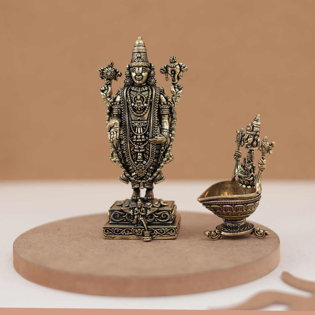 Puja Essential Tirupati Balaji and Lakshmi Diya Set In Pure Brass