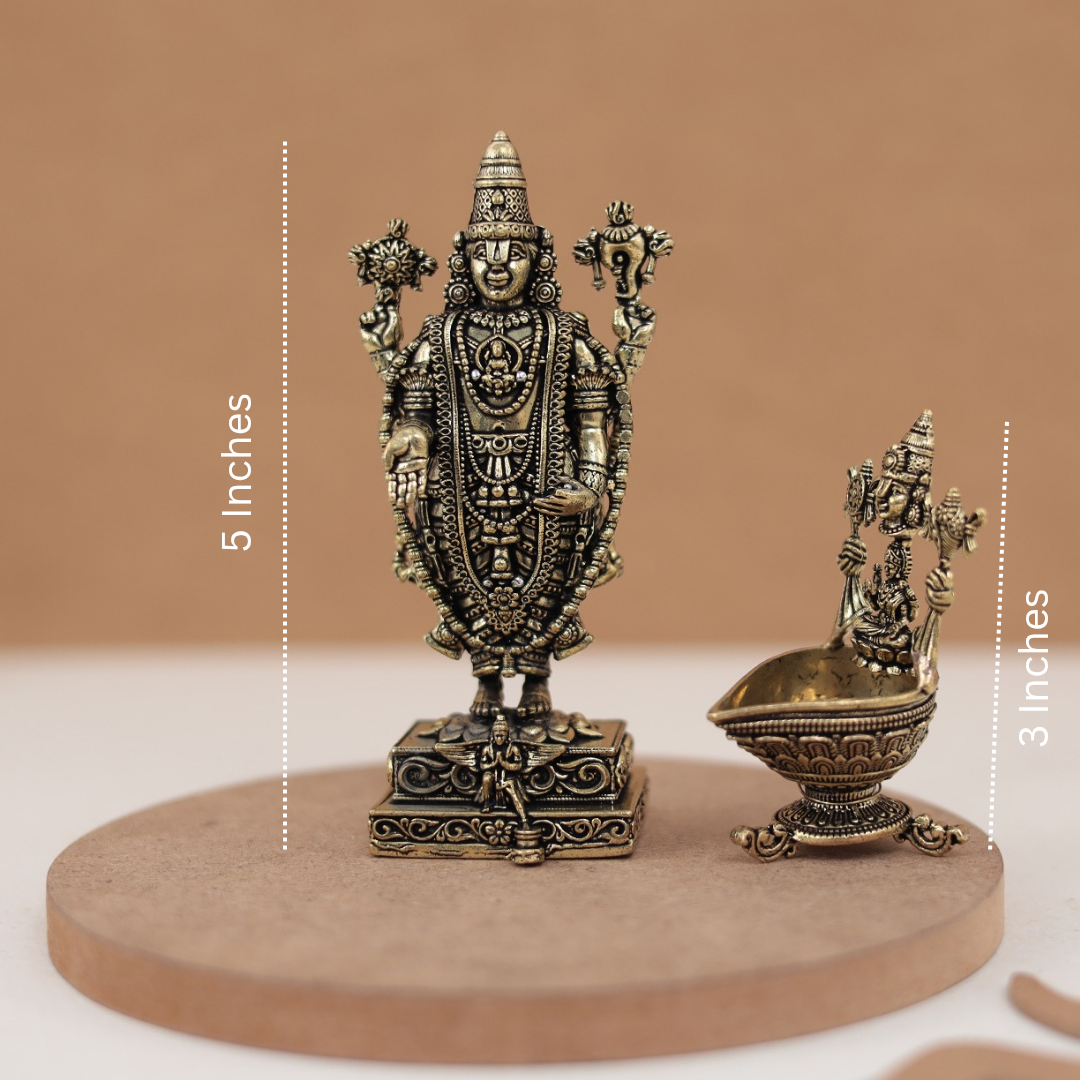 Puja Essential Tirupati Balaji and Lakshmi Diya Set In Pure Brass