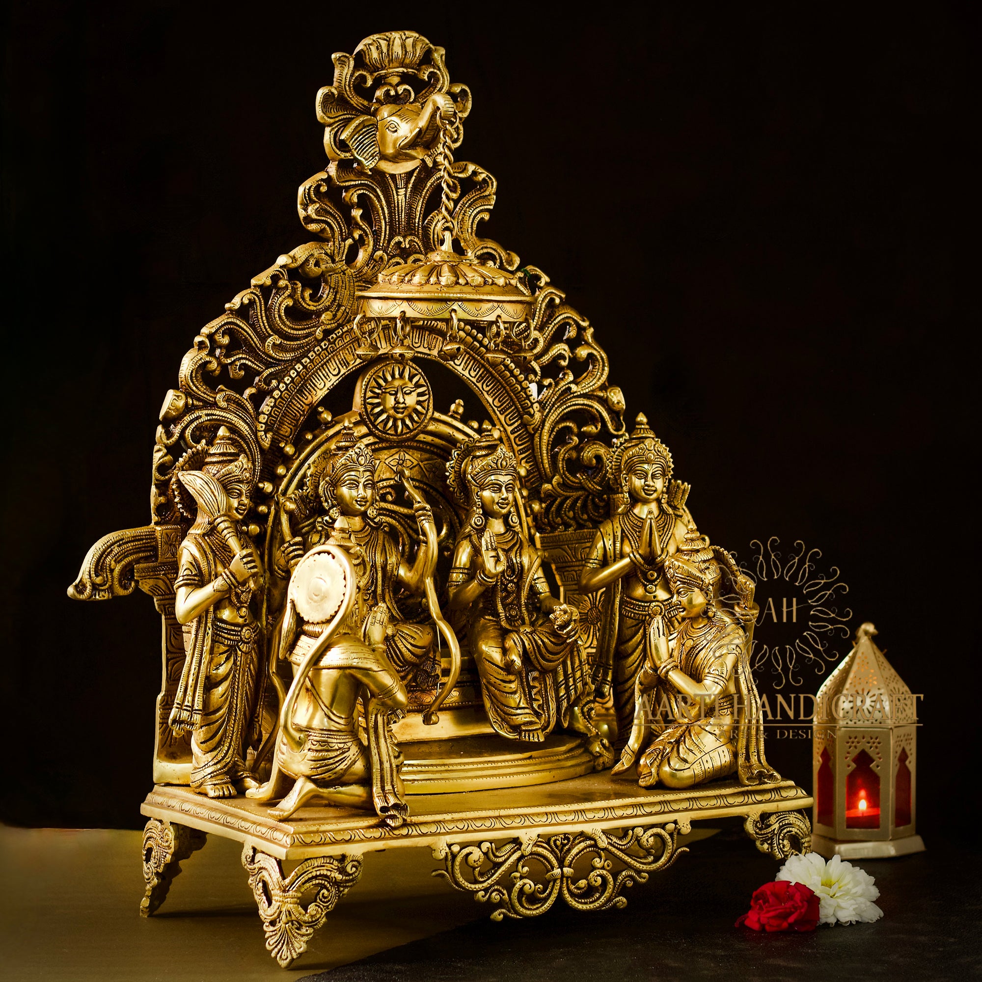 Pure Brass Ram Darbar Idol | Complete Family with Intricate Arch | 23 Inch