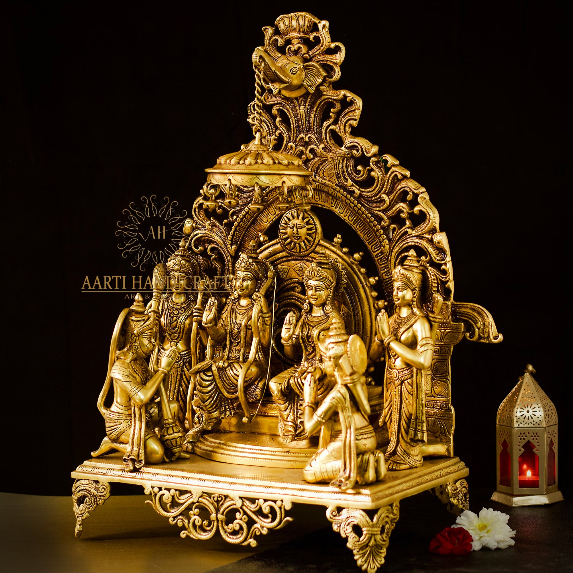 Pure Brass Ram Darbar Idol | Complete Family with Intricate Arch | 23 Inch