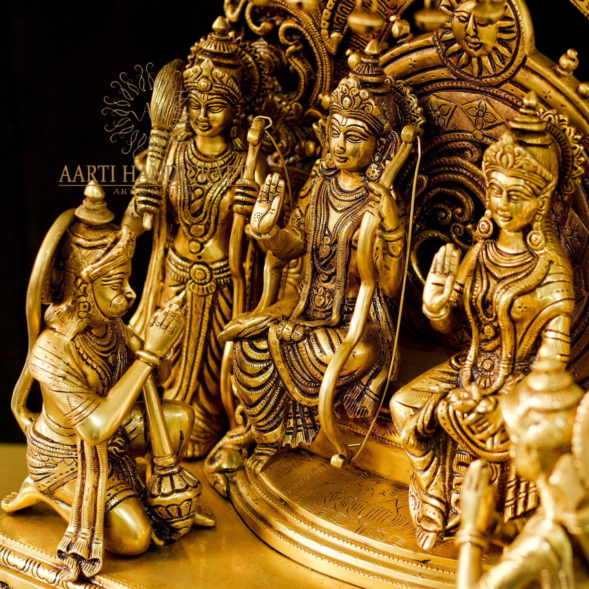 Pure Brass Ram Darbar Idol | Complete Family with Intricate Arch | 23 Inch