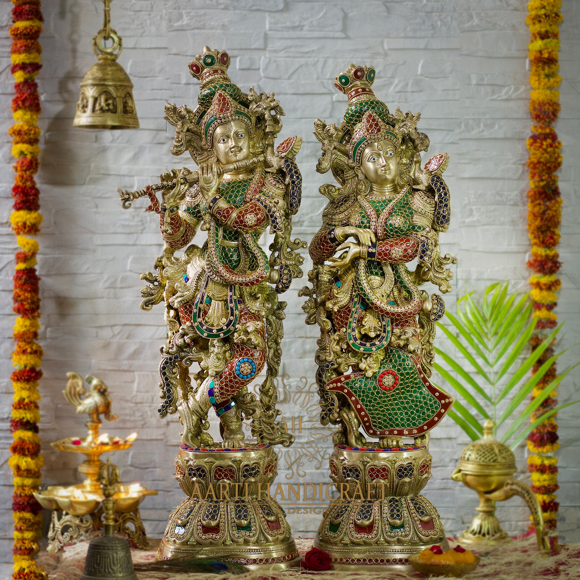 Mesmerising Brass Radha and Krishna Idol in 29 Inches