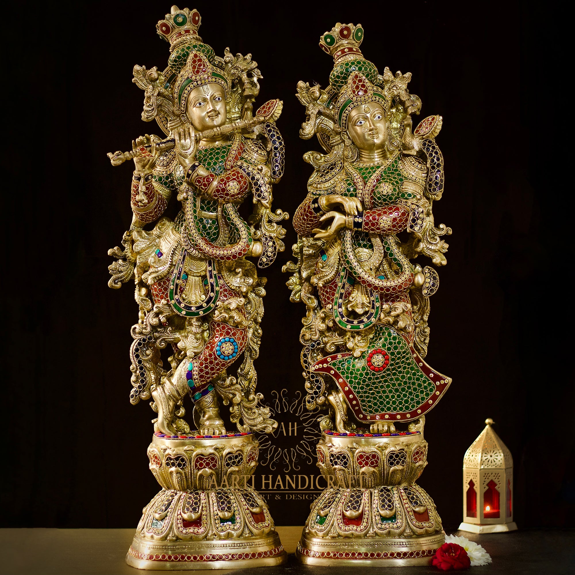 Mesmerising Brass Radha and Krishna Idol in 29 Inches