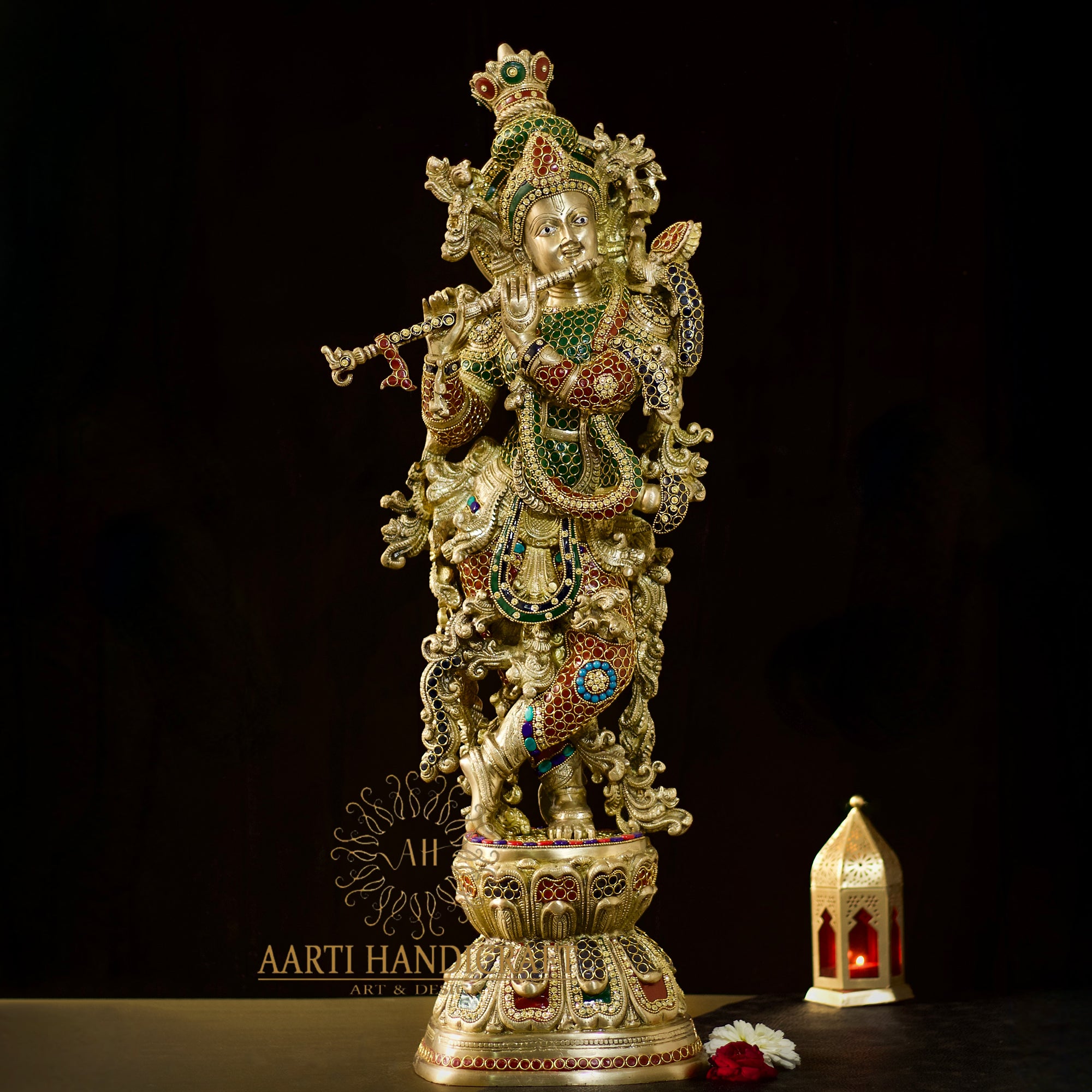 Mesmerising Brass Radha and Krishna Idol in 29 Inches