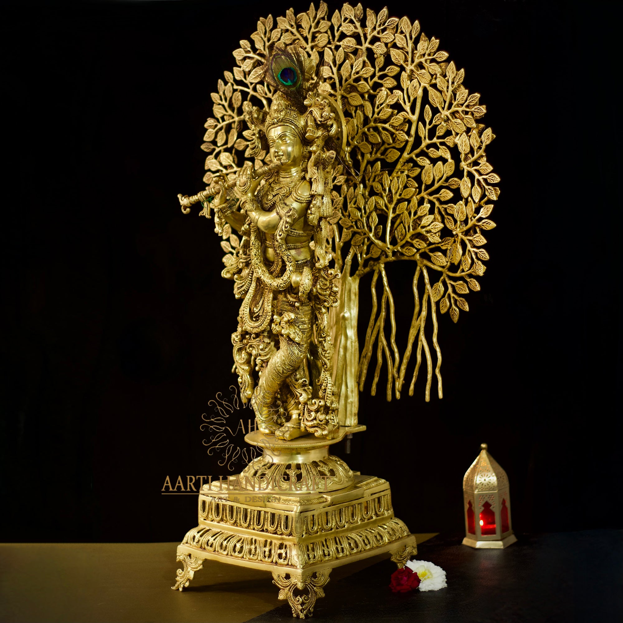 Divine Lord Tree Krishna Idol | Pure Brass | 35 Inch