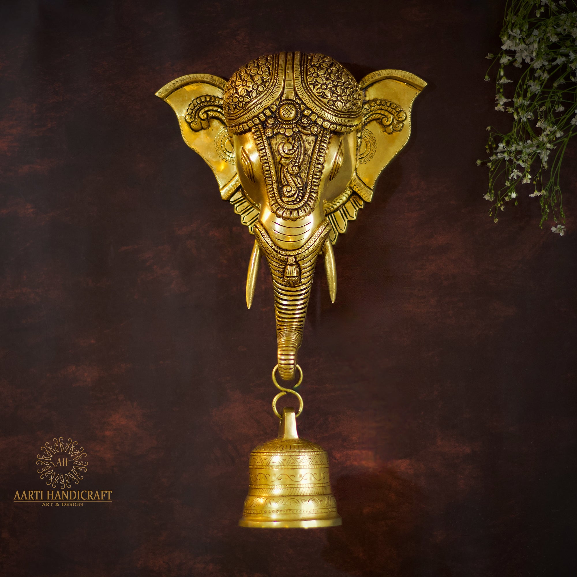 Elephant Wall Hanging Bell in Pure Brass For Home Decor/Puja Decor/Festive Decor | 9.5 Inch