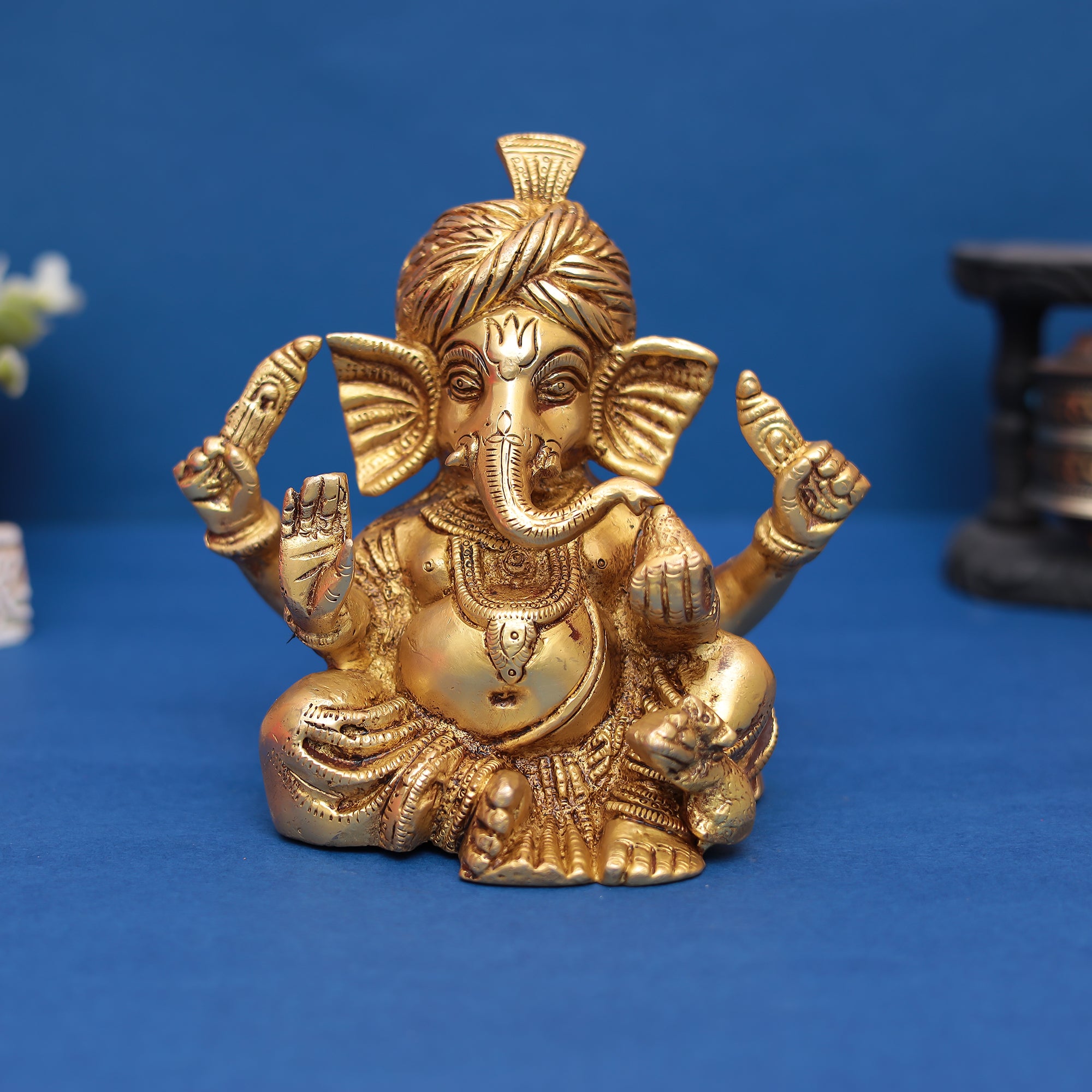 Brass Vakratund Ganesh Idol – Remover of Obstacles & Harbinger of Good Fortune in 6 inches