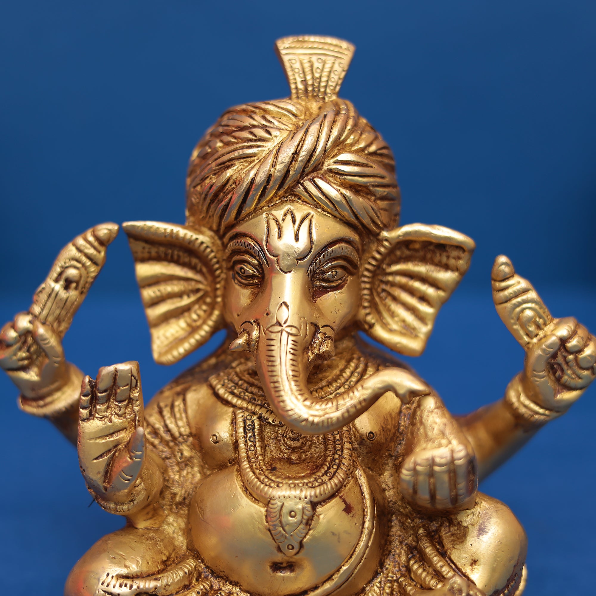 Brass Vakratund Ganesh Idol – Remover of Obstacles & Harbinger of Good Fortune in 6 inches