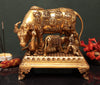 Brass Kamdhenu Cow with Calf, Gopala and Peacock | 10 Inches