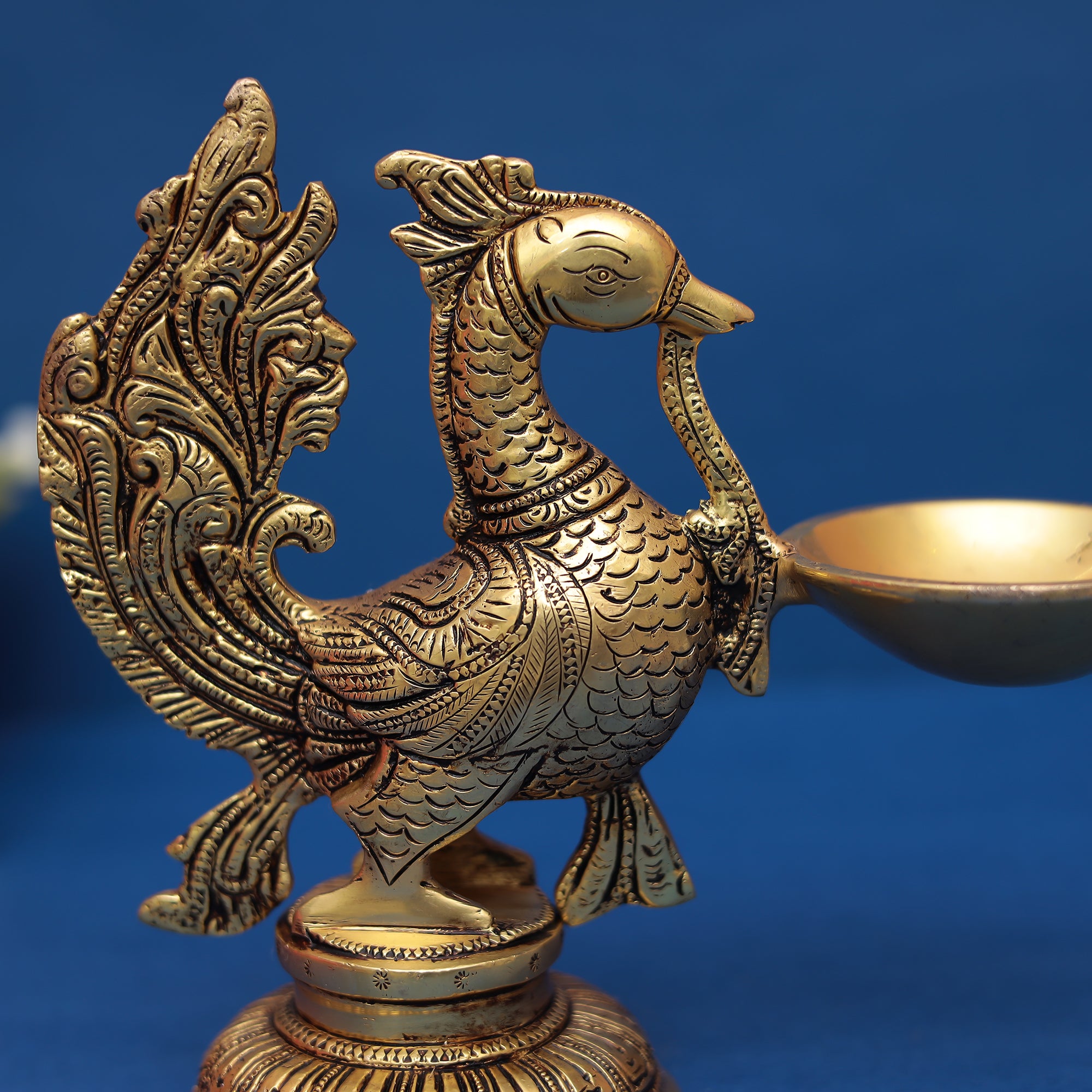 Brass Peacock Lamp ( oil lamp ) Diya for Auspicious Lighting in 5 Inches
