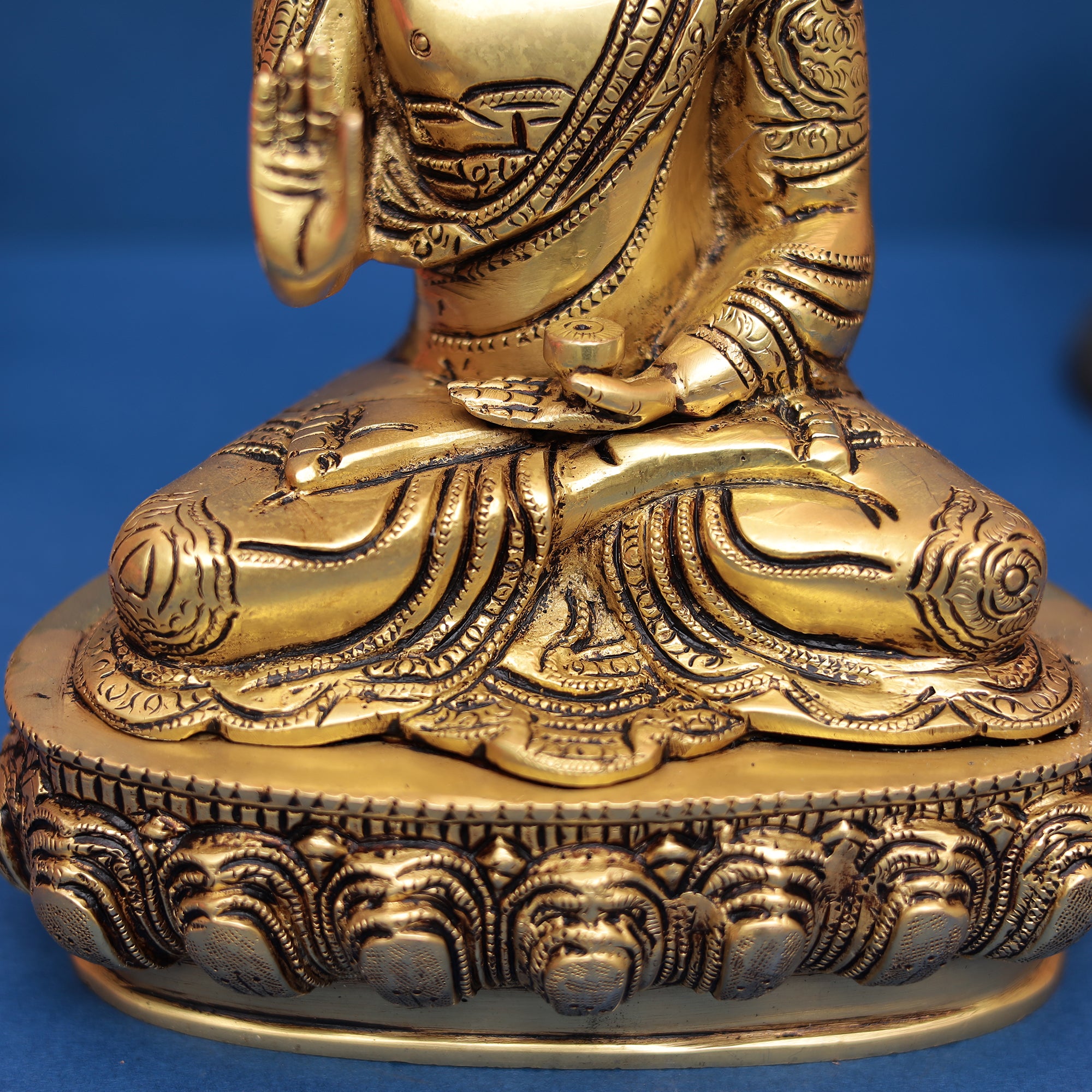 Buddha Brass Statue with Mythological Impressions 10" INCH