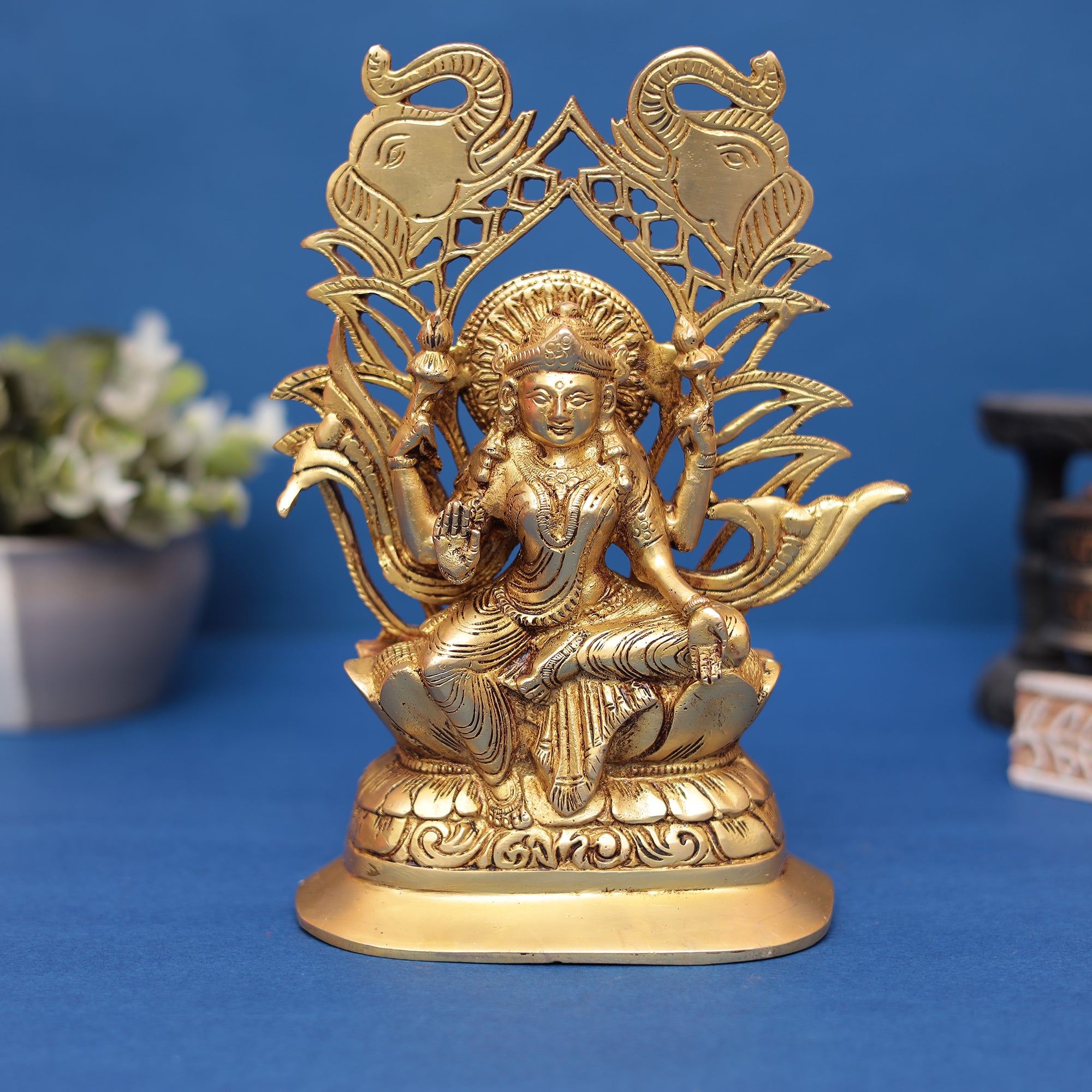 Brass Ganesha and Lakshmi Idol Set 9" Inch