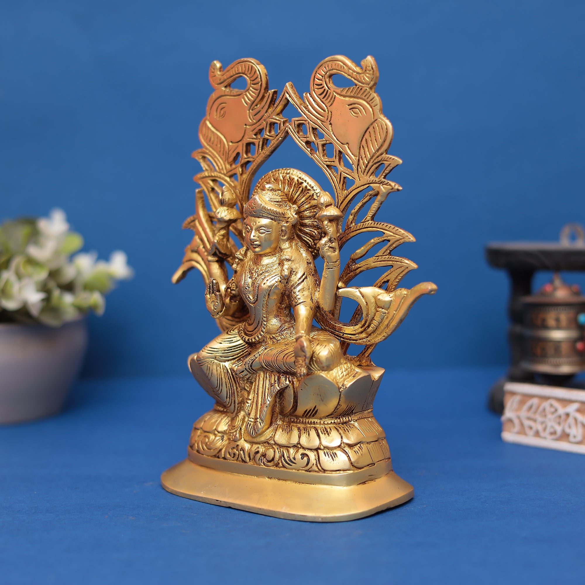 Brass Ganesha and Lakshmi Idol Set 9" Inch
