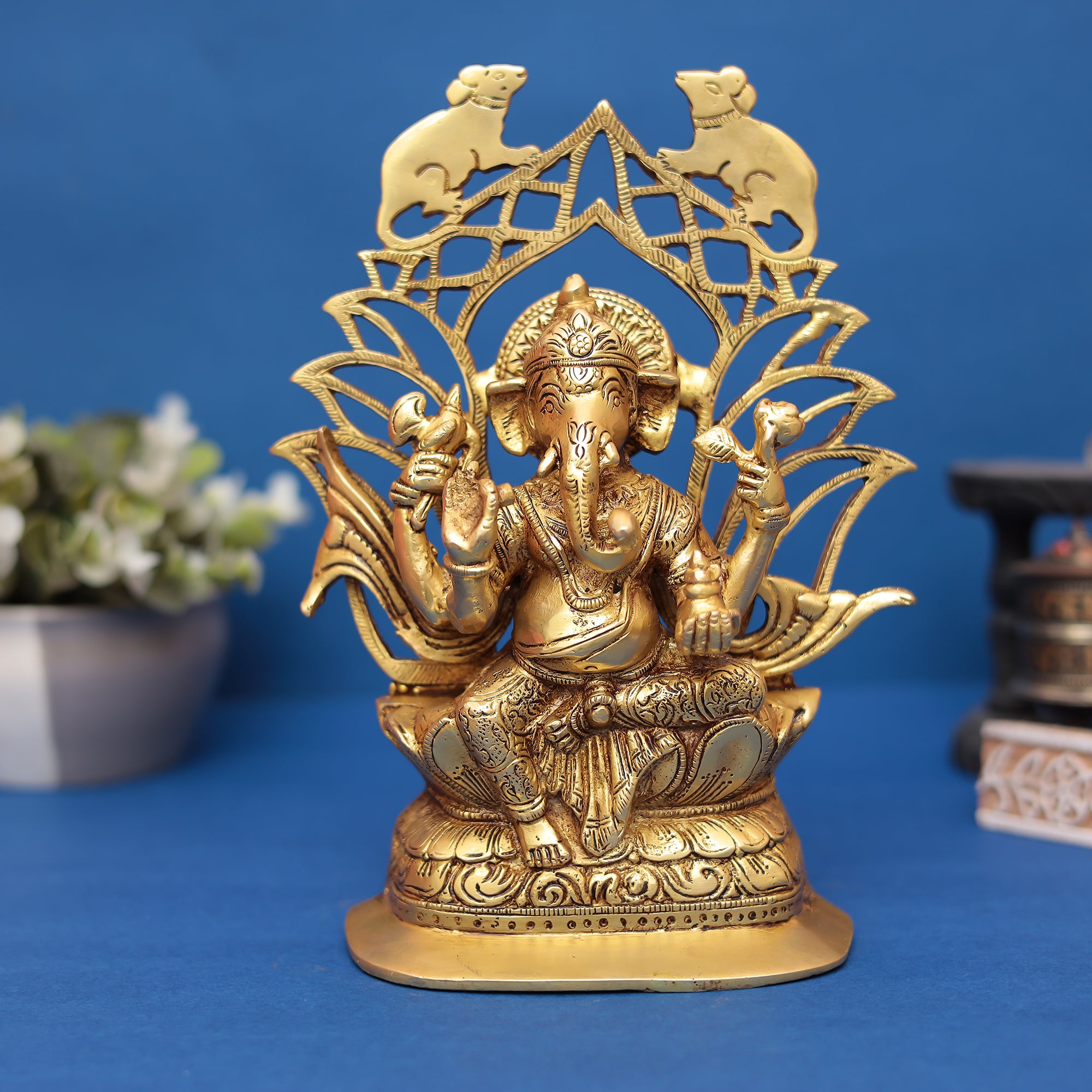 Brass Ganesha and Lakshmi Idol Set 9" Inch