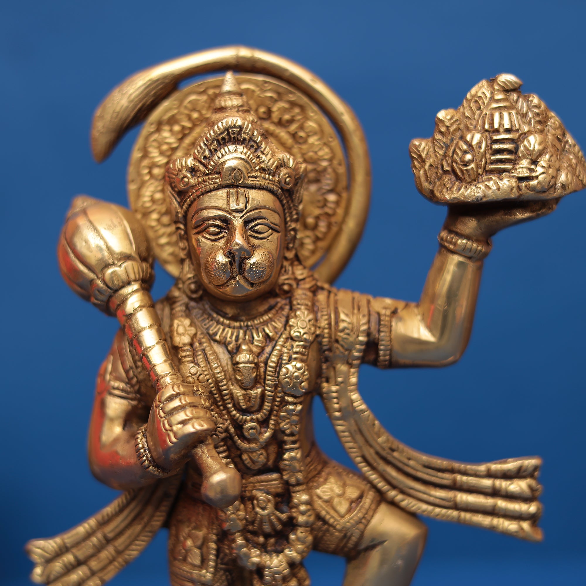 Standing Golden Brass Hanuman Statue 9" Inch