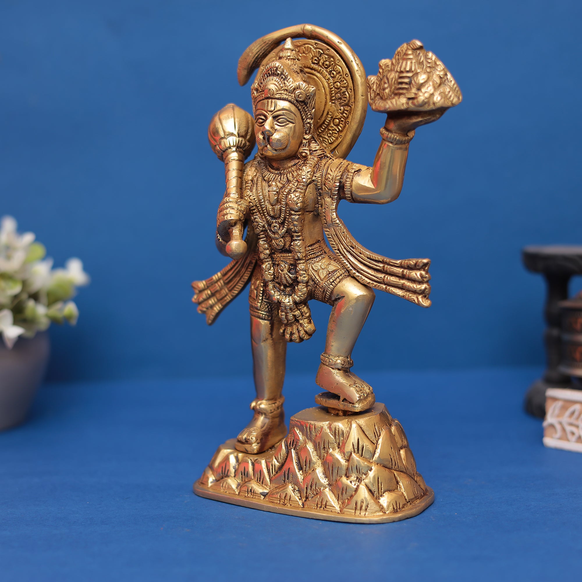 Standing Golden Brass Hanuman Statue 9" Inch