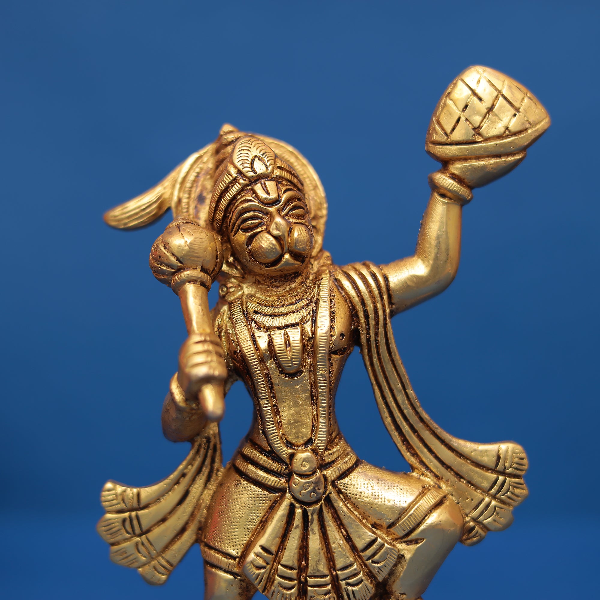 Brass Hanuman Idol | Carrying Sanjeevani Mountain 7" INCH
