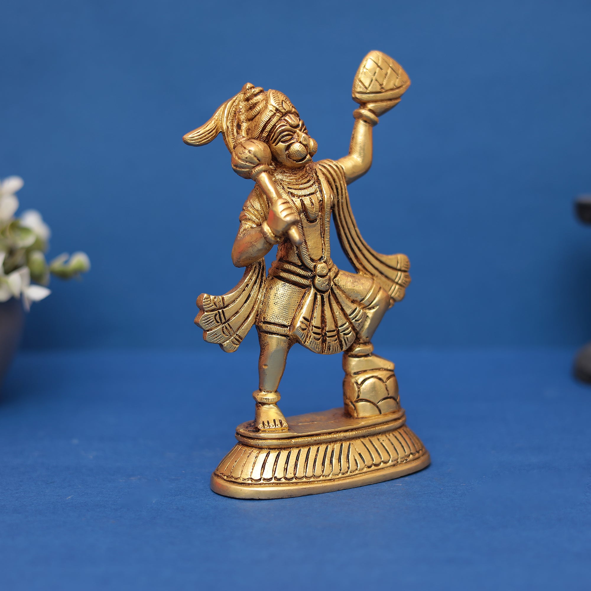 Brass Hanuman Idol | Carrying Sanjeevani Mountain 7" INCH