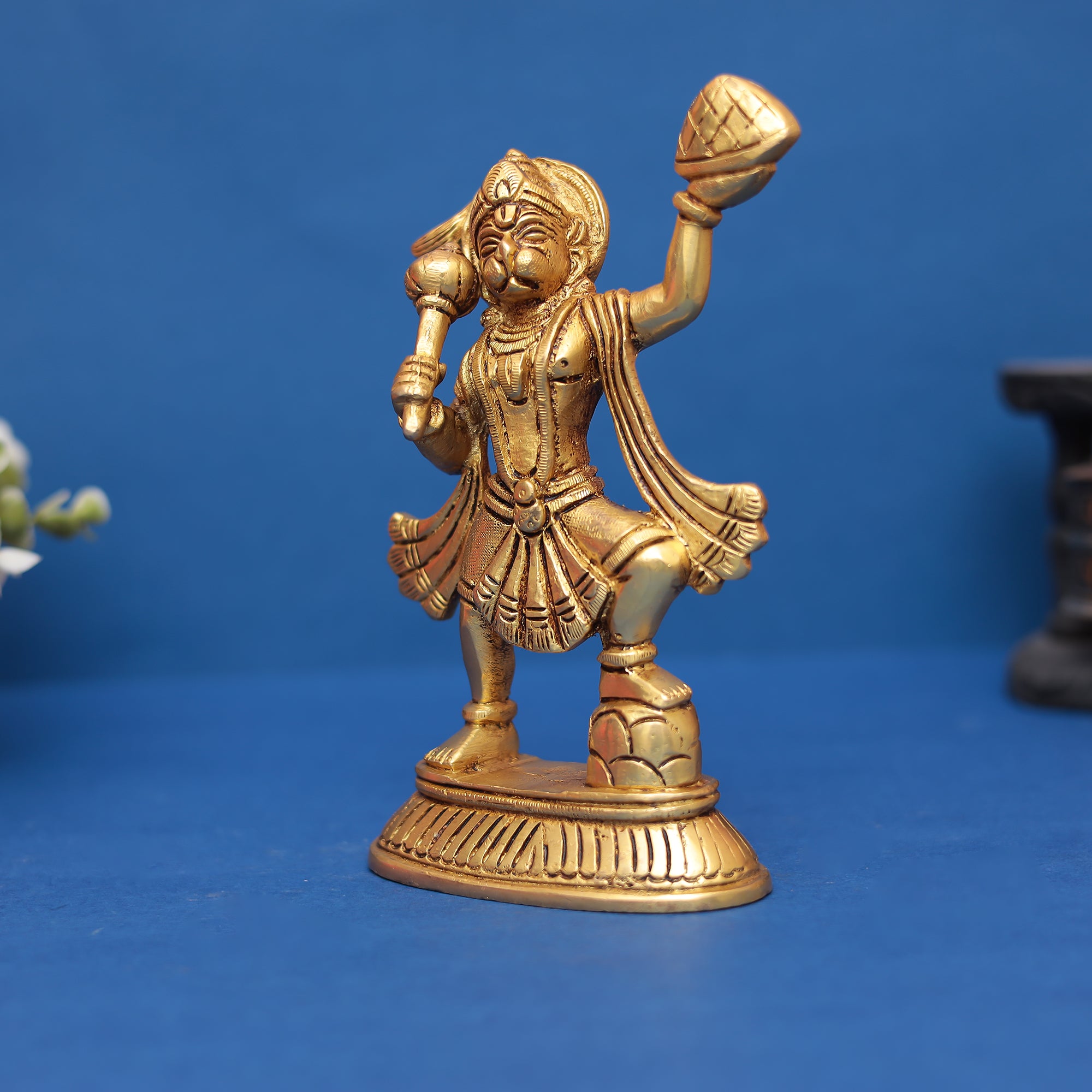 Brass Hanuman Idol | Carrying Sanjeevani Mountain 7" INCH