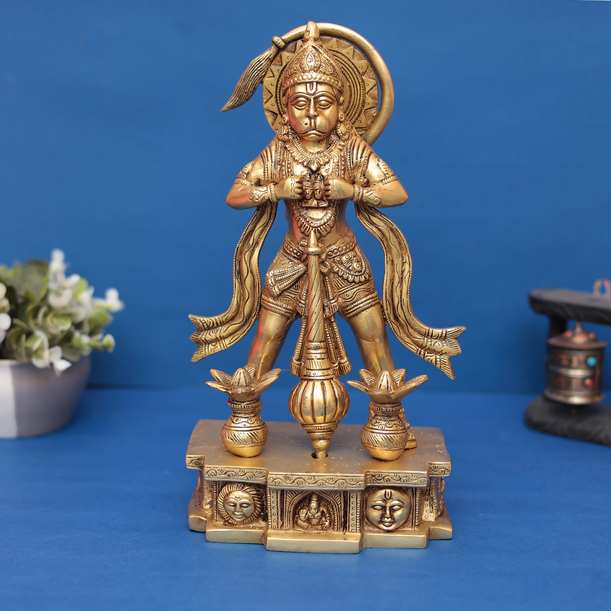 Brass Standing Hanuman Ji Murti Showing Shri Ram & Sita in His Heart 12" INCH