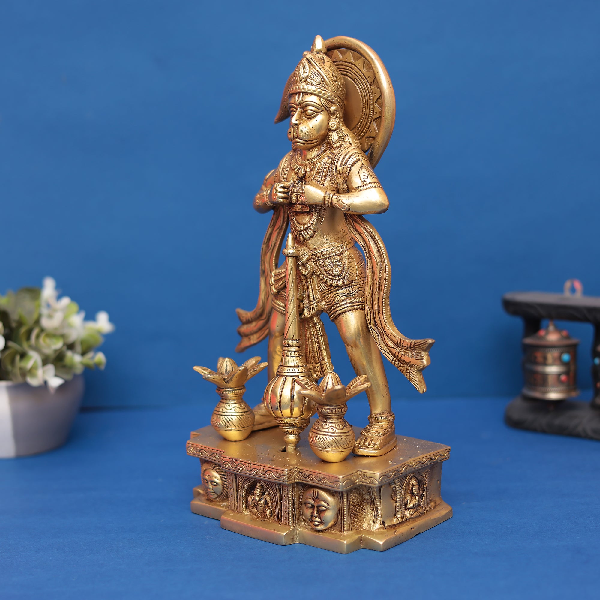 Brass Standing Hanuman Ji Murti Showing Shri Ram & Sita in His Heart 12" INCH