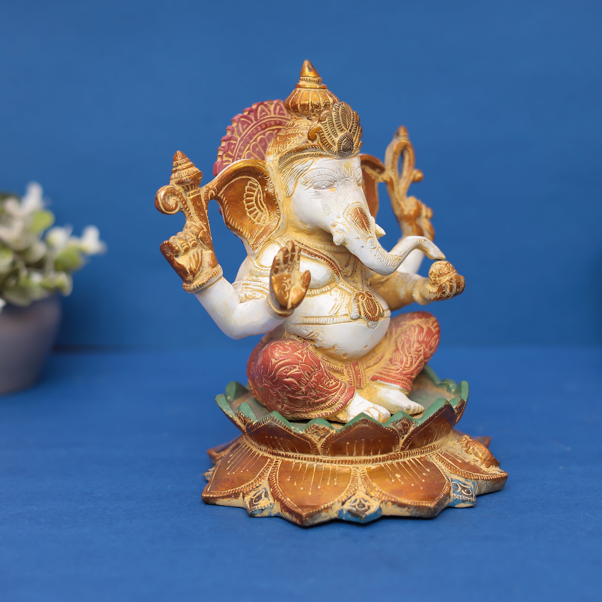 Lord Ganesha Idol on Lotus Base 9" INCH