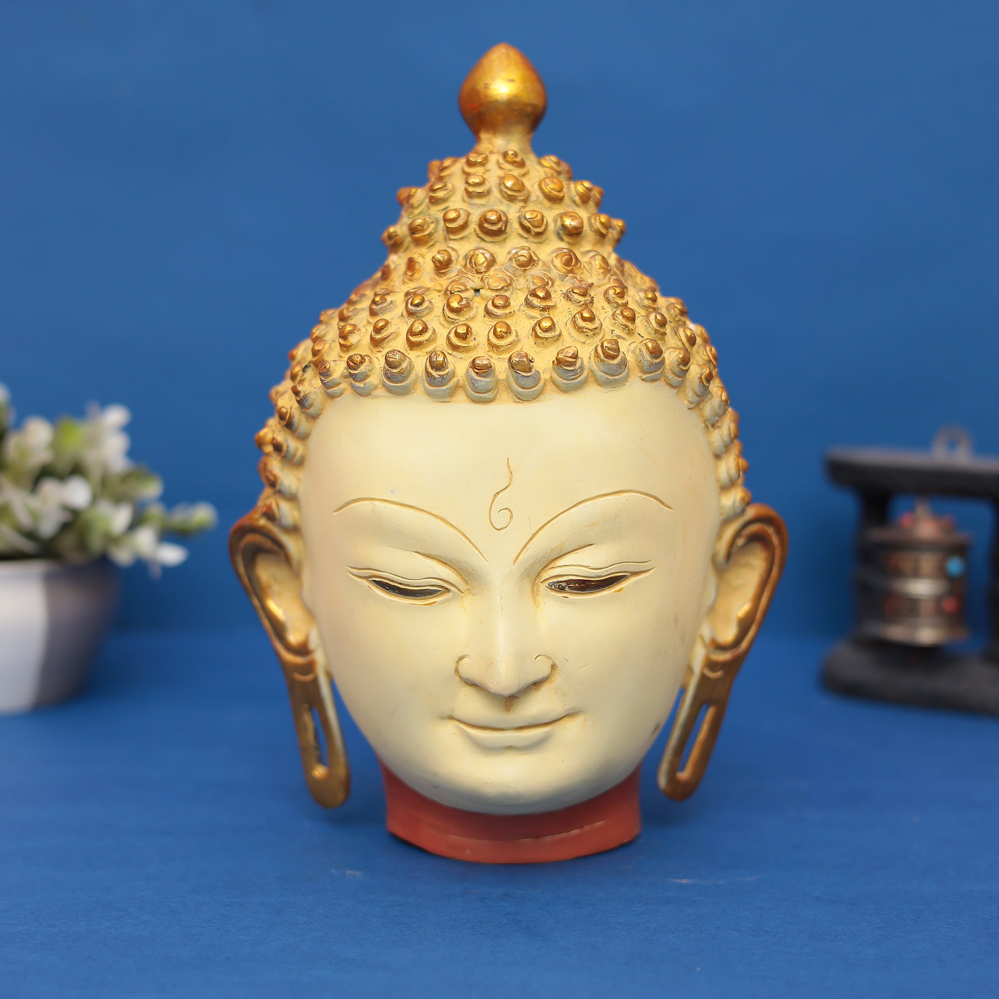 Buddha Head Idol  Peaceful Multicolor Antique Finish 11" INCH