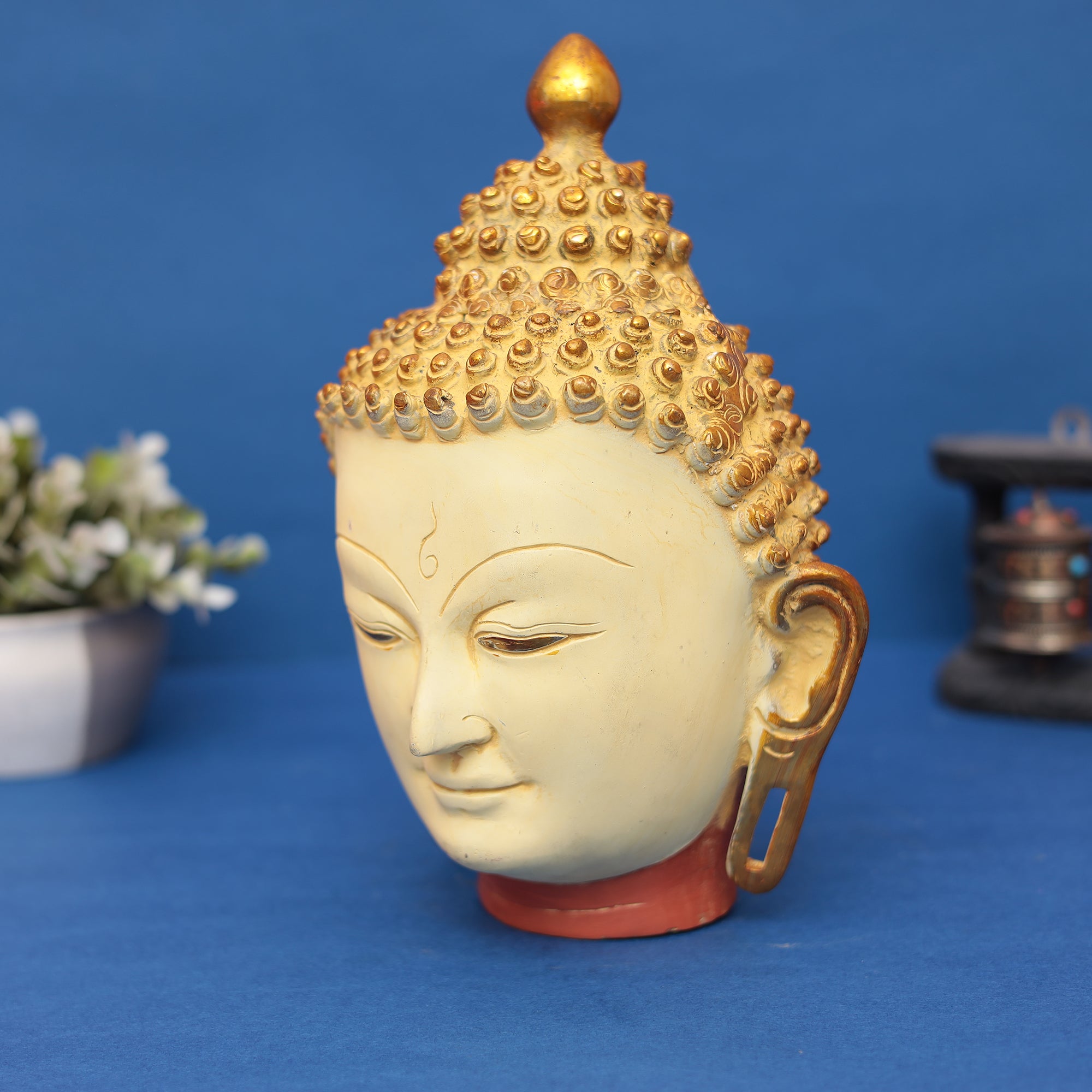 Buddha Head Idol  Peaceful Multicolor Antique Finish 11" INCH