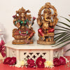 Elegant Multicolor Resin Chowki Ganesha Lakshmi Siting on Singhasan in 10 Inches