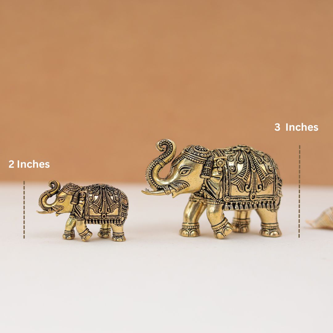 Brass Up Trunk Beautiful Carving Vastu Elephant In 2 & 3 Inches