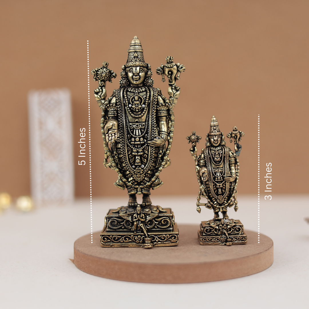 Antique Finish Pure Brass Tirupati Balaji Ido with  Garuda Base – 5 & 3 Inches