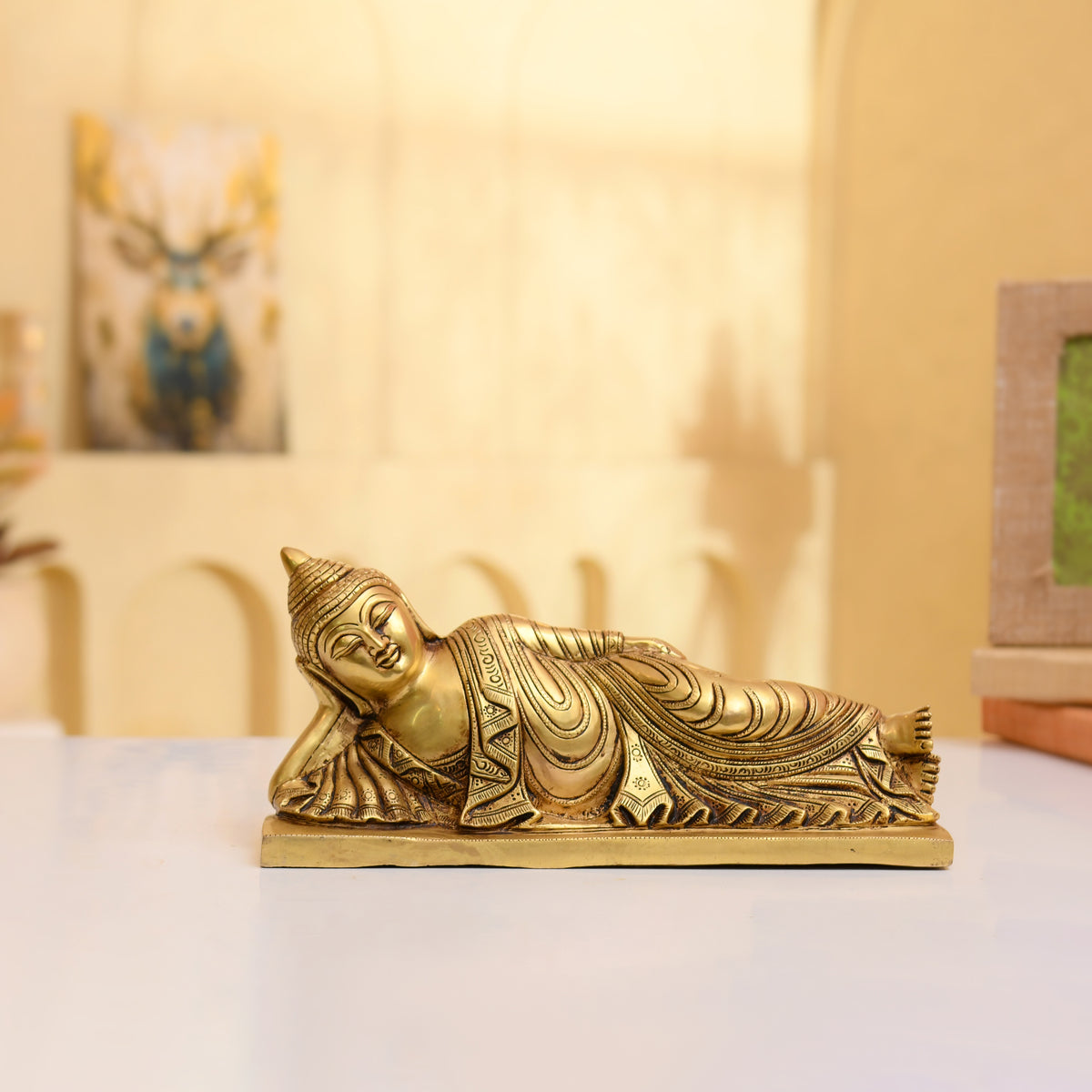 Brass Reclining Buddha / Sleeping Buddha - 12 inch