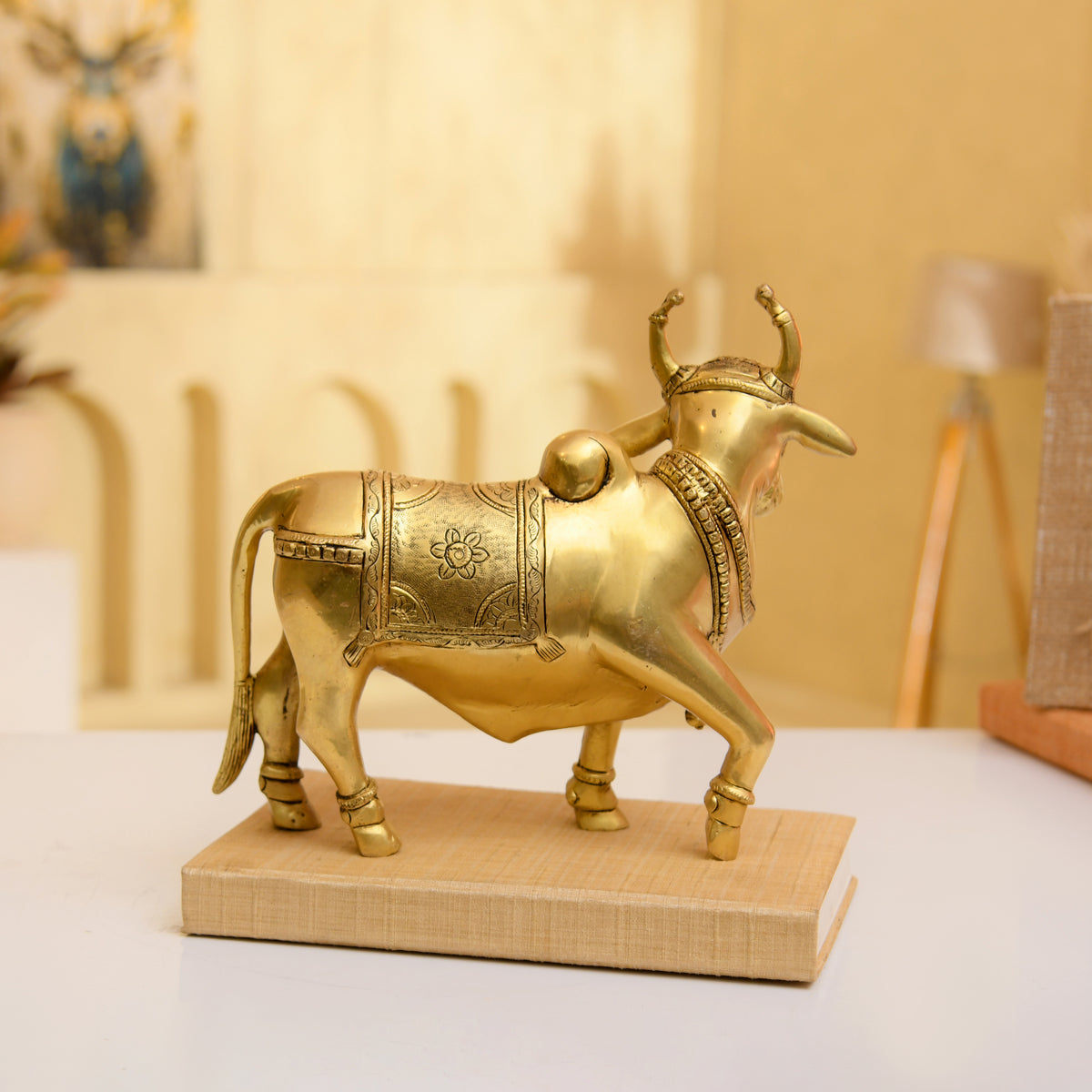 Premium Brass Nandi Bull Statue | Handcrafted Traditional Brass Nandi - 9.5 Inches