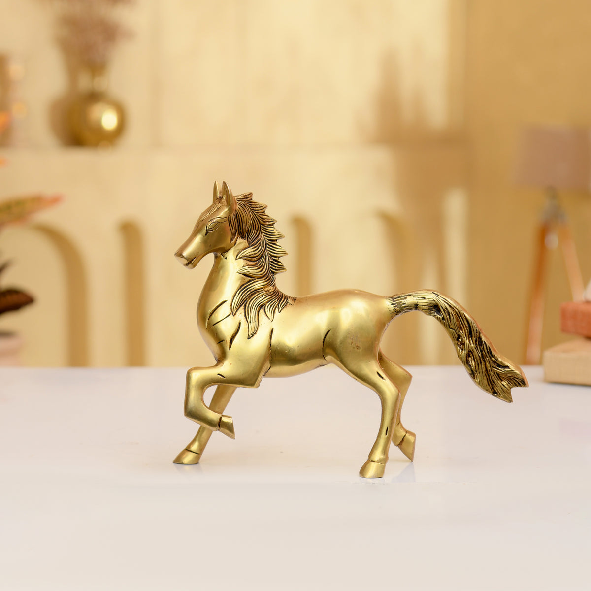 Premium Brass Running Horse Statue | Handcrafted Galloping Horse - 8 Inches