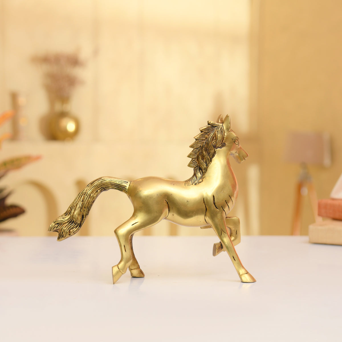 Premium Brass Running Horse Statue | Handcrafted Galloping Horse - 8 Inches