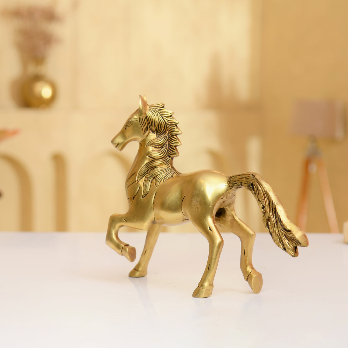 Premium Brass Running Horse Statue | Handcrafted Galloping Horse - 8 Inches