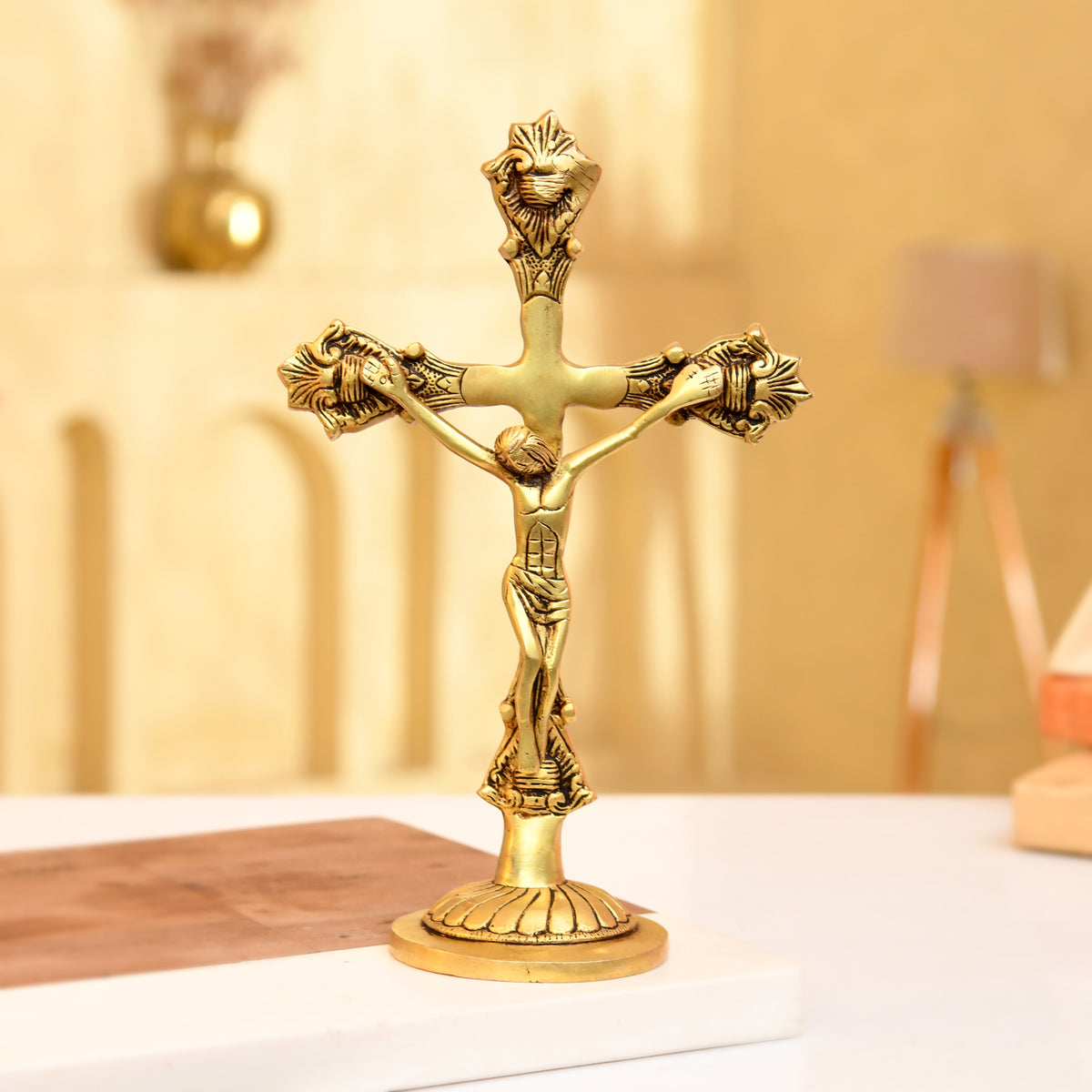 Christ on Cross – Fine Handcrafted Brass Sculpture - 11 Inches
