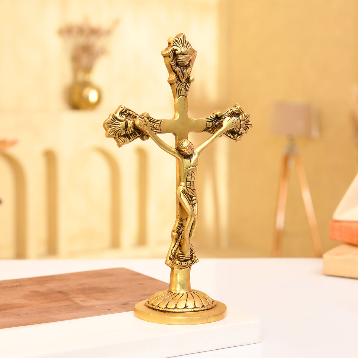 Christ on Cross – Fine Handcrafted Brass Sculpture - 11 Inches