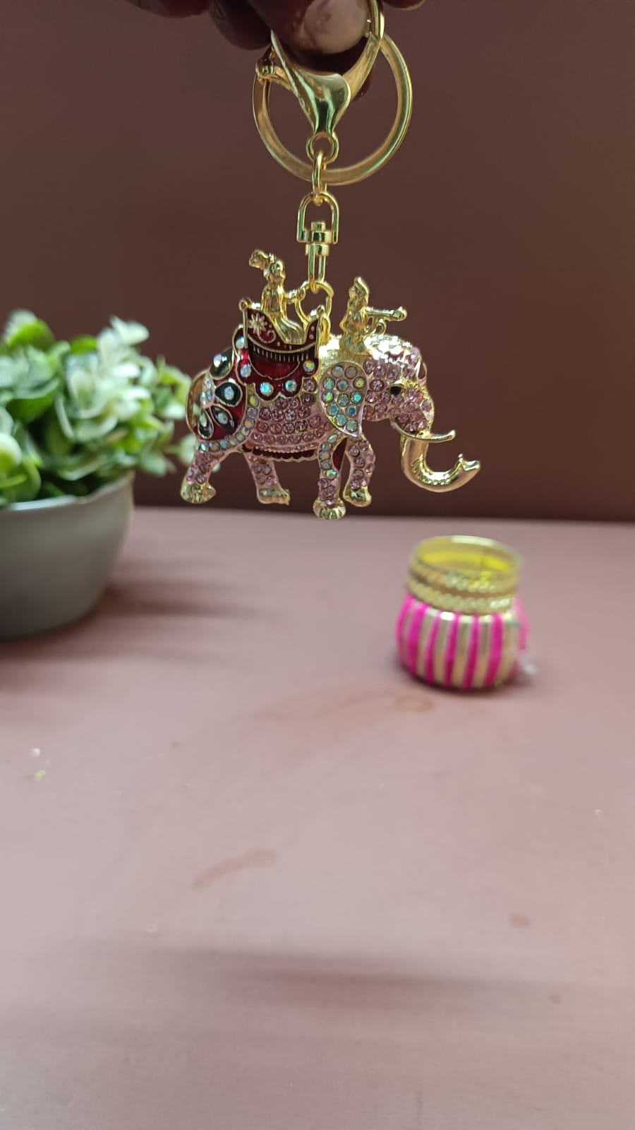 Crystal Elephant Keychain - Inlaid with Rhinestones ! Lucky Charm & Stylish Accessory , Premium Gold Finish